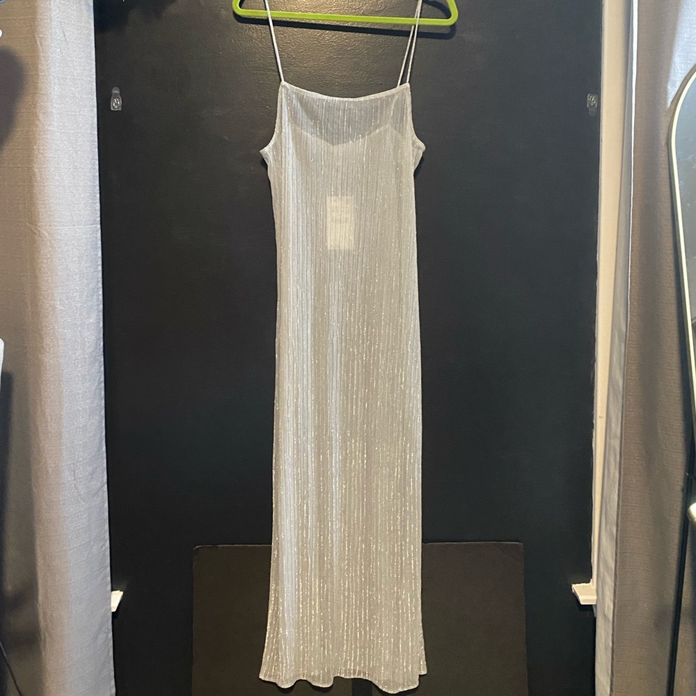 Zara Silver Slip Dress Spaghetti Strap